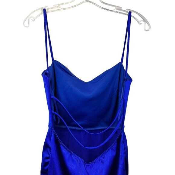 Windsor Women’s Spaghetti Strap Ruched Sides Formal Cobalt Dress Side Slit L - Picture 6 of 10